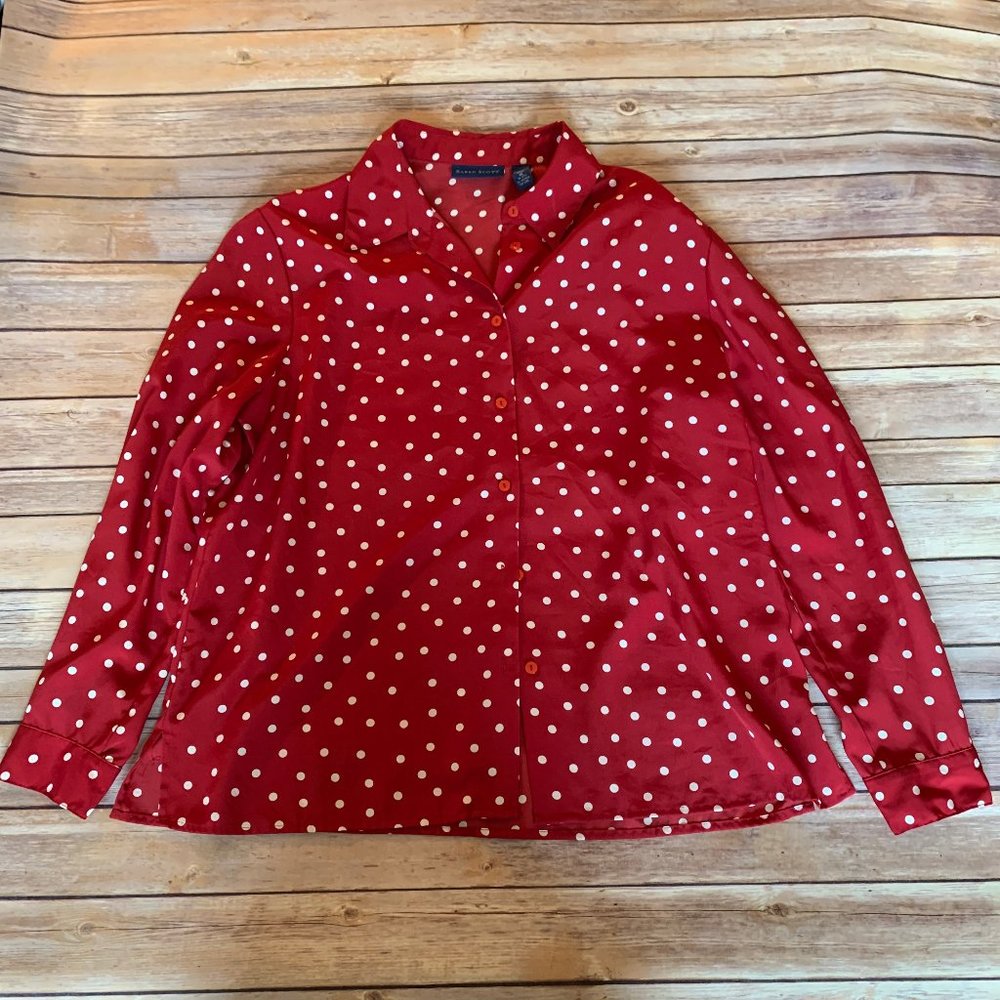 KAREN SCOTT Polka Dot Button Down Shirt